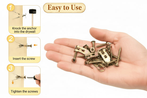 50SET/100PCS Self-Drilling Drywall Anchors Kit | No Drill Needed | Easy Hang for Home & Office | Includes 50 Anchors + 50 Screws | Quick Install for Adjustable Hooks & Brackets