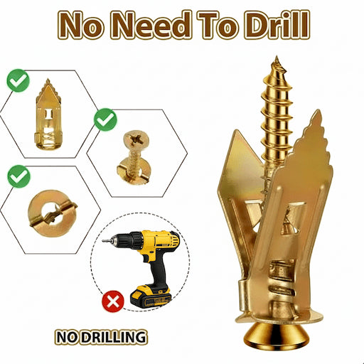 50SET/100PCS Self-Drilling Drywall Anchors Kit | No Drill Needed | Easy Hang for Home & Office | Includes 50 Anchors + 50 Screws | Quick Install for Adjustable Hooks & Brackets