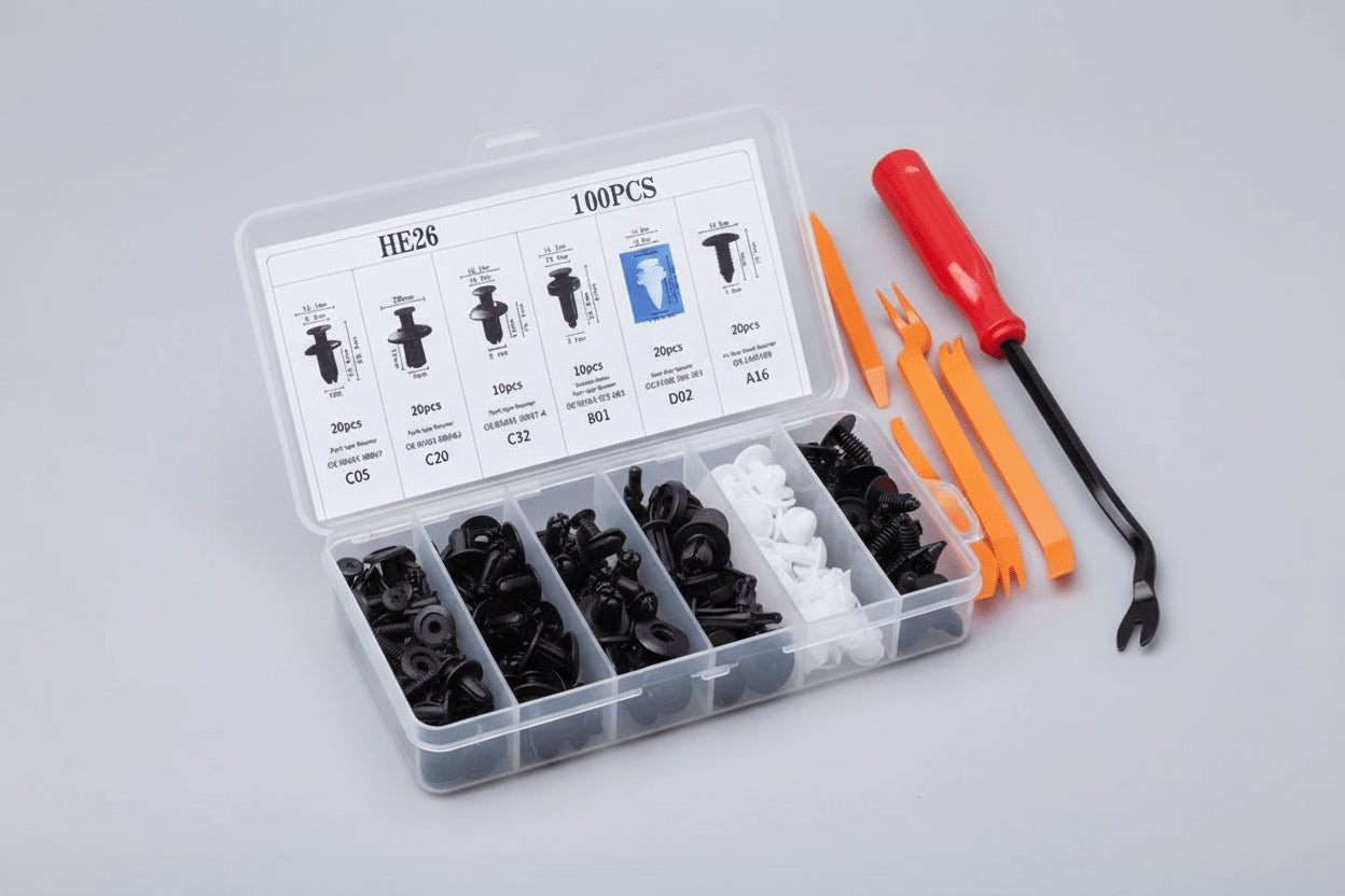 HE26 100Pcs Universal Car Retainer Clips & Auto Trim Removal Tool Kit